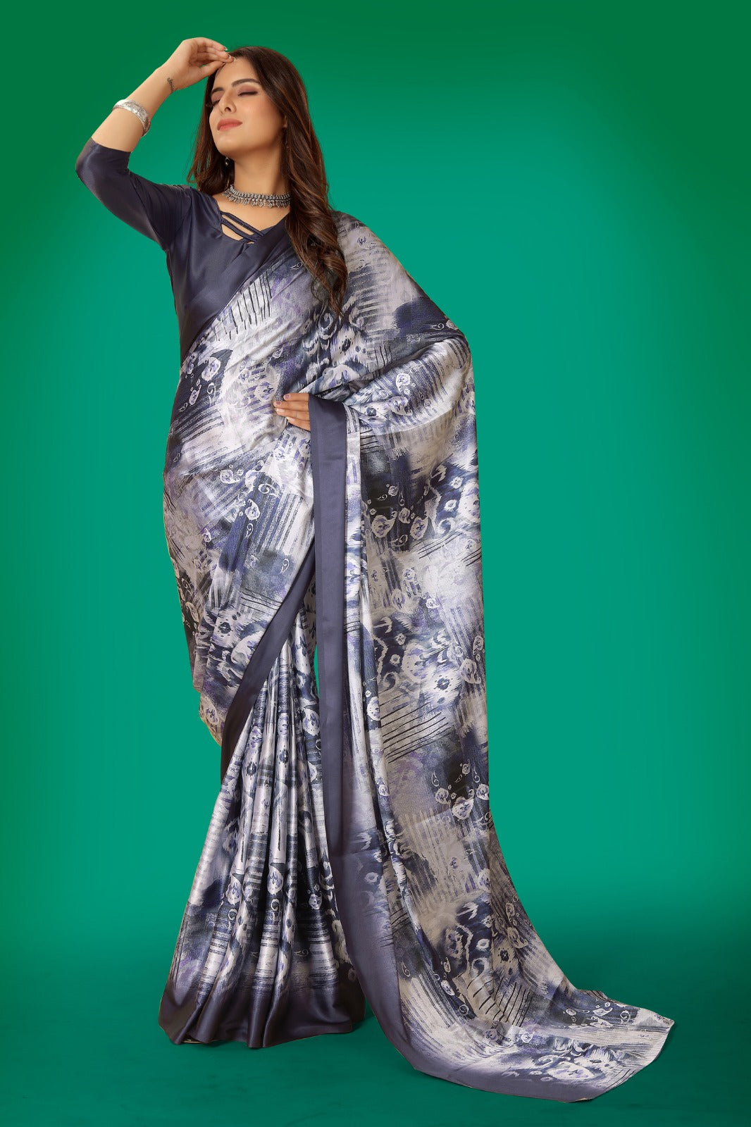 Multi Satin Printed Saree